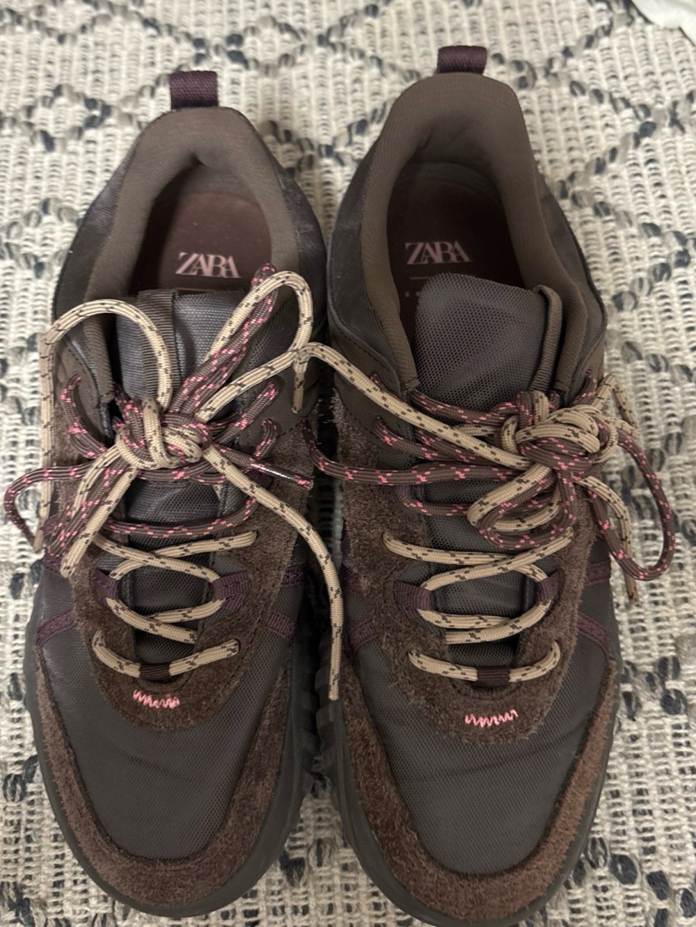 ZARA Brown Sneakers with Pink Accent Laces